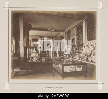 Photograph - Indian Court, Great Hall, Exhibition Building, 1880-1881, View of the interior of the Indian Court in the Great Hall at the 1880 Melbourne International Exhibition held at the Exhibition Buildings, Carlton Gardens, between 1 October 1880 and 30 April 1881. In addition to the main permanent Exhibition Building, two permanent annexes as well as a large, central wooden temporary annexe was constructed to house the courts of various countries, or to include Stock Photo