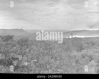 Lantern Slide - Lake Wartook, Grampians, Victoria, Date Unknown, Black and white image looking across the Grampians with Lake Wartook in the distance, photographed by A.J. Campbell. one of many forming the A.J. Campbell Collection held by Museum Victoria Stock Photo