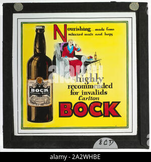 Lantern Slide - 'Carlton Bock', Coloured Advertisement, for use with BANZARE Lantern Slides & Film, circa 1929-1940, Coloured lantern slide of an advertisement.. One of 328 images in various formats including artworks, photographs, glass negatives and lantern slides Stock Photo