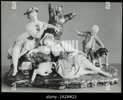 Lantern Slide - 'The Slumber of the Shepherdess', Victoria & Albert Museum, London, 1909-1930, One of a set of ninety magic lantern slides containing images of artefacts, art works, decorative arts, interiors and furniture which appear to belong to various museum and gallery collections in the United Kingdom. This slide depicts 'The Slumber of the Shepherdess' manufactured by the Höchst Porcelain Factory, Germany, circa 1775