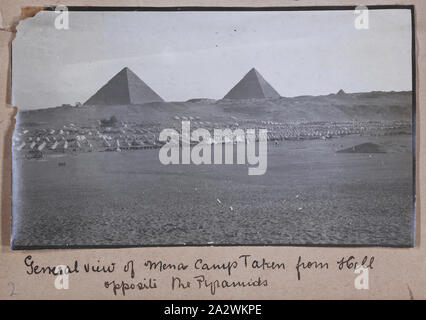 Photograph - Mena Camp & Pyramids, Egypt, Captain Edward Albert McKenna, World War I, 16 Dec 1914, One of 139 photographs in an album from World War I likely to have been taken by Captain Edward Albert McKenna. The photographs include the 7th Battalion training in Mena Camp, Egypt, and sight-seeing. Image depicting Mena Camp, Egypt, with Pyramids at Giza in the background. Mena Camp was one of three training camps in Egypt that were used by the A.I.F. and the N.Z.E.F Stock Photo