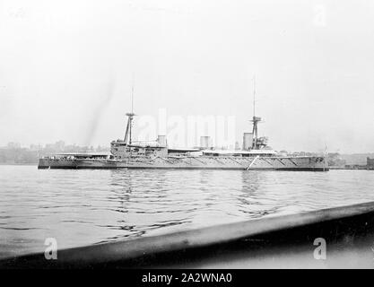 Negative - HMAS Australia in Sydney Harbour, New South Wales, 1914, The Indefatigable class battlecruiser HMAS Australia in Sydney Harbour Stock Photo