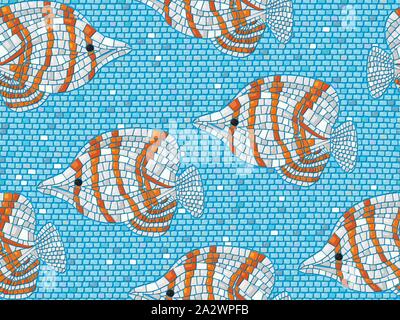 Seamless background vector mosaic with clown fish Stock Vector
