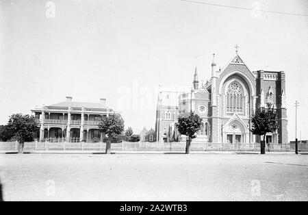 Negative - West Melbourne, Victoria, 1900, St Marys Star of the Sea Church. The manse is on the left Stock Photo