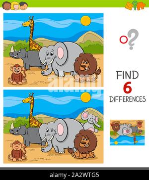 differences game with cartoon Safari animals coloring page Stock Vector ...