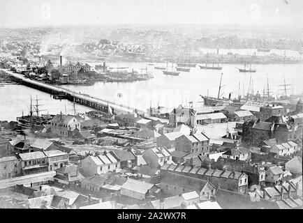 Negative - Pyrmont, New South Wales, 1878, Looking from the Sydney Town Hall tower across Pyrmont Bridge towards Darling Harbour and Sydney Harbour Stock Photo