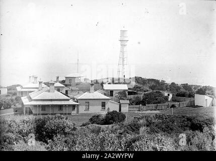 Negative - Currie, King Island, Tasmania, circa 1915, The Currie Lighthouse and a number of buildings Stock Photo