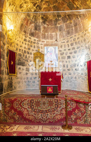 Armenia. Sevan. August 15, 2018. Altar inside the church of Surp Astvatsatsin at the Sevanavank Monastery complex on Lake Sevan.