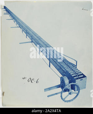 Photograph - Schumacher Mill Furnishing Works, Conveyor, Port Melbourne, Victoria, 1930, Cyanotype promotional image of a conveyor. It is part of a collection of photographs and marked printer's copy used in the preparation of trade literature promoting products manufactured by the Schumacher Mill Furnishing Works Pty Ltd. The items were originally housed in a wooden filing drawer