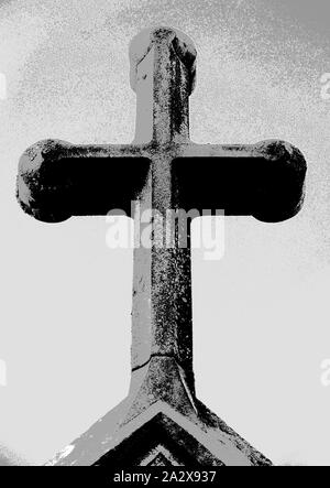 A stylised (image manipulated) cross in monochrome. Stock Photo