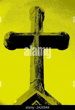 A stylised (image manipulated) cross in yellow. Stock Photo