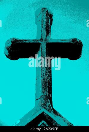 A stylised (image manipulated) cross in pale blue. Stock Photo