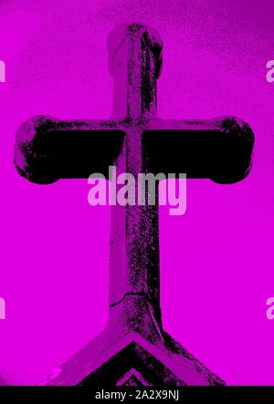 A stylised (image manipulated) cross in pink (indigo). Stock Photo