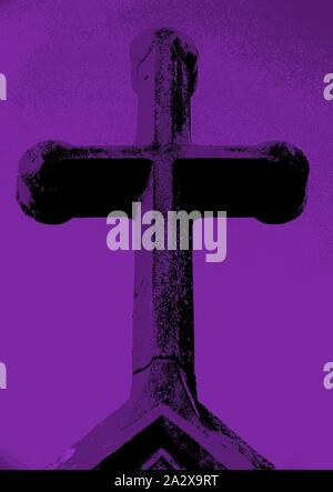 A stylised (image manipulated) cross in purple (violet). Stock Photo