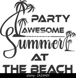 Summer Beach Party Template, Banner or Flyer Shirt Typography design with illustration of palm trees Stock Vector