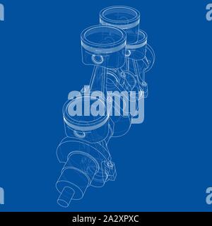 Engine pistons outline. Vector rendering of 3d. Wire-frame style. The layers of visible and invisible lines are separated Stock Vector