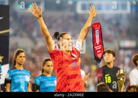 Charlotte, North Carolina, USA. 03rd Oct, 2019. The United States defender Ali Krieger (11) during the Victory Tour presented by Allstate Women's International Soccer match between South Korea and the United States at Bank of American Stadium on October 3, 2019 in Charlotte, NC. Jacob Kupferman/CSM Credit: Cal Sport Media/Alamy Live News Stock Photo