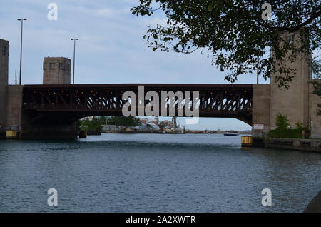 CHICAGO, ILLINOIS - JULY 25, 2017: DuSable Bridge Carries Michigan Avenue Over Chicago River Stock Photo