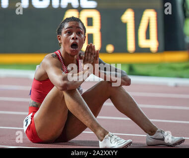 Doha, Qatar. 03rd Oct, 2019. Salwa Eid Naser (BRN) wins 400m gold medal during the IAAF World Championships at Khalifa International Stadium. Credit: SOPA Images Limited/Alamy Live News Stock Photo