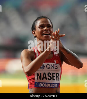 Doha, Qatar. 03rd Oct, 2019. Salwa Eid Naser (BRN) wins 400m gold medal during the IAAF World Championships at Khalifa International Stadium. Credit: SOPA Images Limited/Alamy Live News Stock Photo