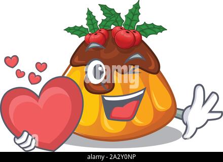 With heart christmas pudding with the character shape Stock Vector