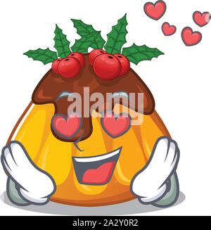 In love christmas pudding with the character shape Stock Vector