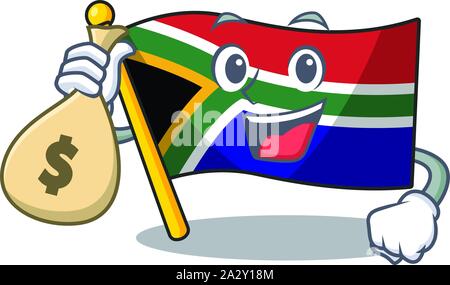 With money bag flag south africa on a character Stock Vector