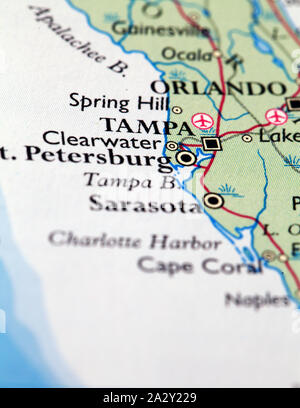 Tampa Florida USA, on atlas world map Stock Photo