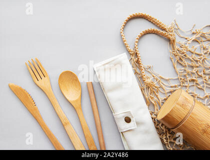 Zero waste, environmentally friendly,  disposable  tableware. View from the top. Stock Photo