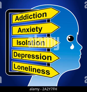 There are negative effects like addiction, loneliness, anxiety, isolation and depression in early childhood Stock Photo