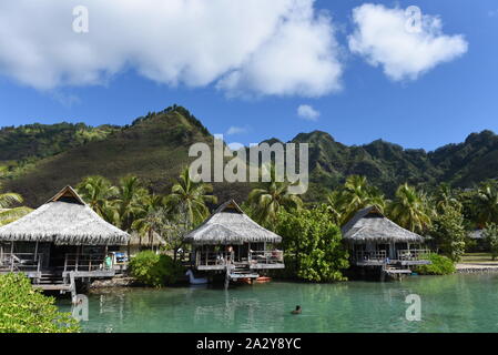 September 29, 2019, Moorea, French Polynesia: Over water bungalow seen near Cook Bay..Moorea is a high island in French Polynesia formed as a volcano around 1.5 to 2.5 million years ago. It has around 17.000 inhabitants and is visited by thousands of tourists every year. The pineapple is the main agricultural product of the island. (Credit Image: © John Milner/SOPA Images via ZUMA Wire) Stock Photo