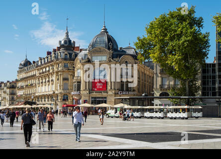 MONTPELLIER, FRANCE - SEPTEMBER 19, 2019: A view of the Place de la Comedie square in Montpellier, France, the main public square in the city Stock Photo