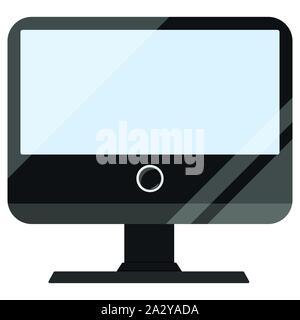 Black computer display with touch screen flat design cartoon style vector illustration isolated on white background. Stock Vector