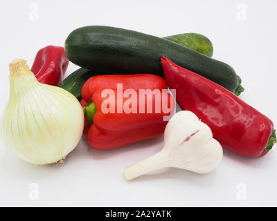 different types of healthy colorful vegetables on a white background Stock Photo