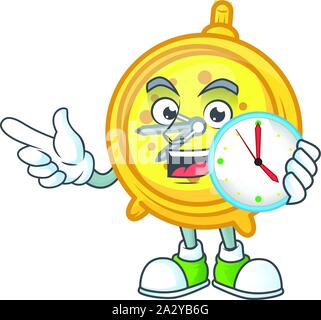 With clock alarm clock cartoon character with mascot Stock Vector