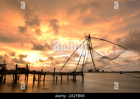 The Chinese fishing nets in Fort Cochin, Kerela, India. Stock Photo