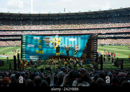 AFL grand final supporters banner Stock Photo