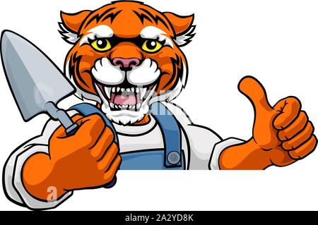 Tiger Bricklayer Builder Holding Trowel Tool Stock Vector