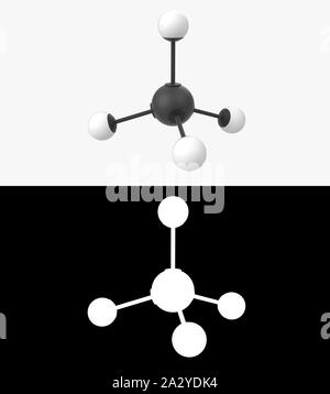 3D illustration of a methane molecule with alpha layer Stock Photo