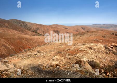 View of beautiful mountain scenery of Fuerteventura island. Stock Photo