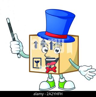 Magician cardboard close square in character mascot Stock Vector