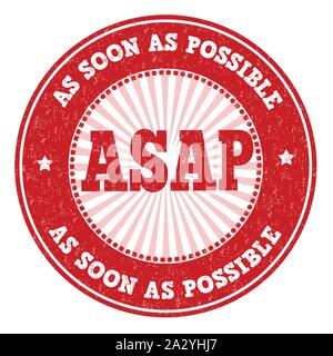 ASAP ( as soon as possible) sign or stamp on white background, vector illustration Stock Vector