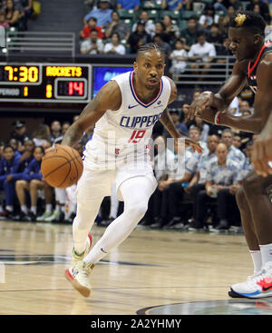 October 3, 2019 - Los Angeles Clippers guard Rodney McGruder #19 dribbles the ball during a preseason game between the Los Angeles Clippers and the Houston Rockets at the Stan Sheriff Center on the campus of the University of Hawaii at Manoa in Honolulu, HI - Michael Sullivan/CSM. Stock Photo