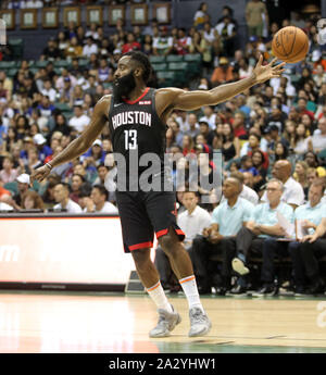 October 3, 2019 - Houston Rockets guard James Harden #13 during a preseason game between the Los Angeles Clippers and the Houston Rockets at the Stan Sheriff Center on the campus of the University of Hawaii at Manoa in Honolulu, HI - Michael Sullivan/CSM. Stock Photo