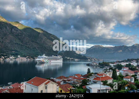 Cruise Ship in Kotor Bay Montenegro Stock Photo