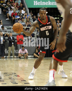 October 3, 2019 - Houston Rockets forward Gary Clark #6 during a preseason game between the Los Angeles Clippers and the Houston Rockets at the Stan Sheriff Center on the campus of the University of Hawaii at Manoa in Honolulu, HI - Michael Sullivan/CSM. Stock Photo