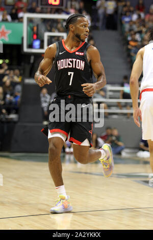 October 3, 2019 - Houston Rockets forward Jaron Blossomgame #7 during a preseason game between the Los Angeles Clippers and the Houston Rockets at the Stan Sheriff Center on the campus of the University of Hawaii at Manoa in Honolulu, HI - Michael Sullivan/CSM. Stock Photo