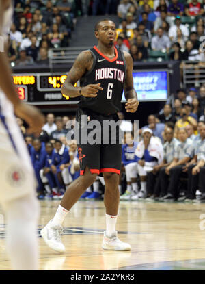 October 3, 2019 - Houston Rockets forward Gary Clark #6 during a preseason game between the Los Angeles Clippers and the Houston Rockets at the Stan Sheriff Center on the campus of the University of Hawaii at Manoa in Honolulu, HI - Michael Sullivan/CSM. Stock Photo