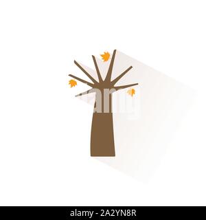 Autumn tree color icon with shadow. Flat vector illustration Stock Vector