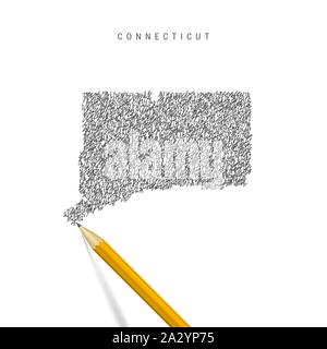 Connecticut sketch scribble map isolated on white background. Hand drawn vector map of Connecticut. Realistic 3D pencil. Stock Vector